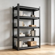CQSXDA Industrial Utility Rack with 5-Tier Design and Adjustable Height, Black Metal Shelving for Garage or Supermarket Spaces