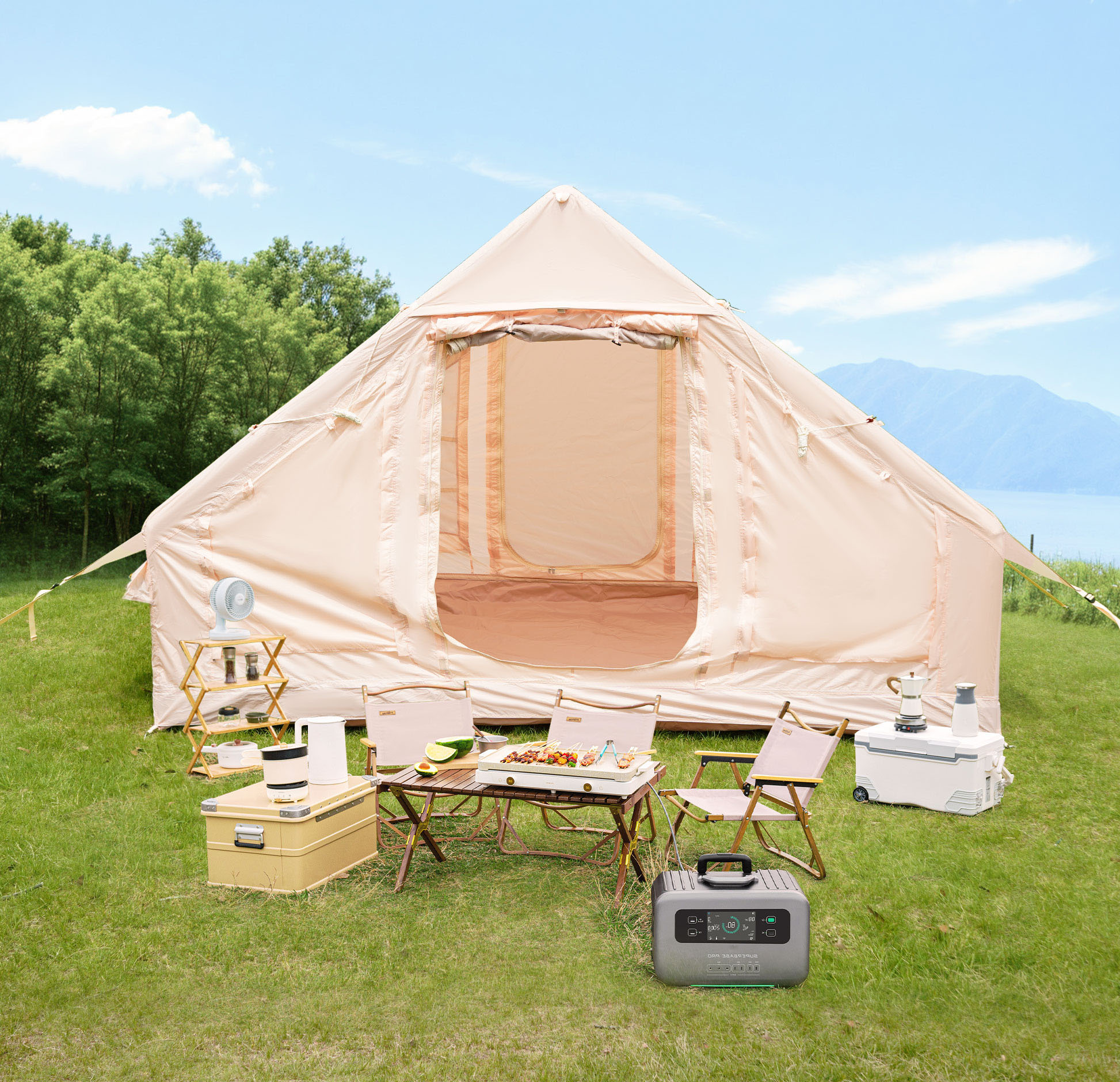 CQSXDA Inflatable Camping Tents With Hand Pump, Waterproof 4 Seasons Oxford Cabin Tent For Easy Setup Outdoor Adventures