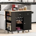 thumbnail image 1 of CQSXDA Kitchen Island with Power Outlet and Drop Leaf, Rubber Wood Design, 5 Wheels for Easy Mobility, Black Finish, 1 of 19