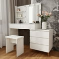 thumbnail image 1 of CQSXDA  LED Lighted Makeup Vanity Table with Mirror in Ancient White, Compact Design with Storage Drawers and Matching Stool, 1 of 9