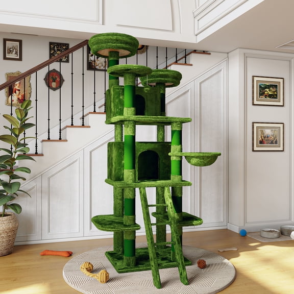 CQSXDA Large 70.87 Inch Cat Tree With Two Private Condos, Three Perches And Hanging Hammock For Multi-Cat Families