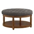 thumbnail image 1 of CQSXDA Large Round Upholstered Tufted Linen Wood Shelf Storage Coffee Table, For Living Room, Charcoal, 1 of 7