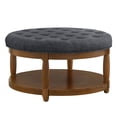 thumbnail image 1 of CQSXDA Large Round Upholstered Tufted Linen Wood Shelf Storage Coffee Table, For Living Room, Dark Charcoal, 1 of 7
