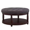 thumbnail image 1 of CQSXDA Large Round Upholstered Tufted Linen Wood Shelf Storage Coffee Table, For Living Room, Dark Gray, 1 of 7