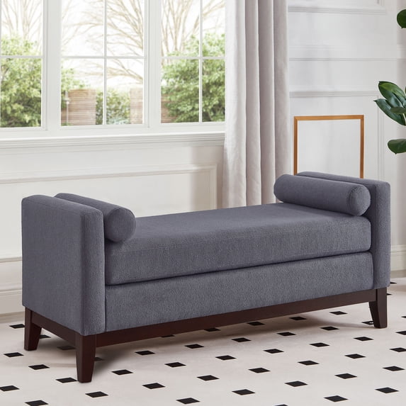 CQSXDA Large Upholstered Boucle Fabric Ottoman with Plush Pillows - Padded Window Bench for Entryway Living Room, Dark Gray