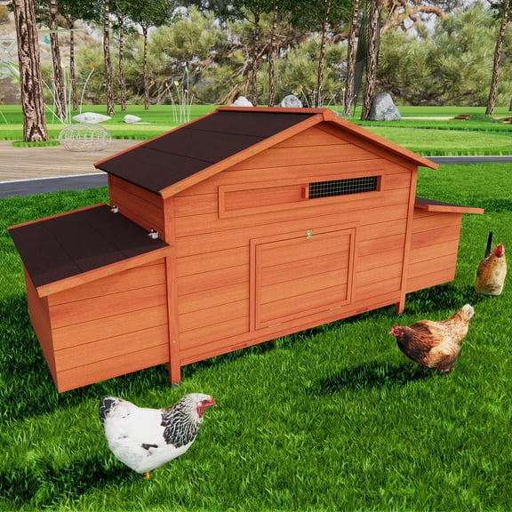 CQSXDA Large Wooden Chicken Coop Outdoor Hen House with 2 Nesting Boxes and Free-range Doors for Backyard Poultry Care