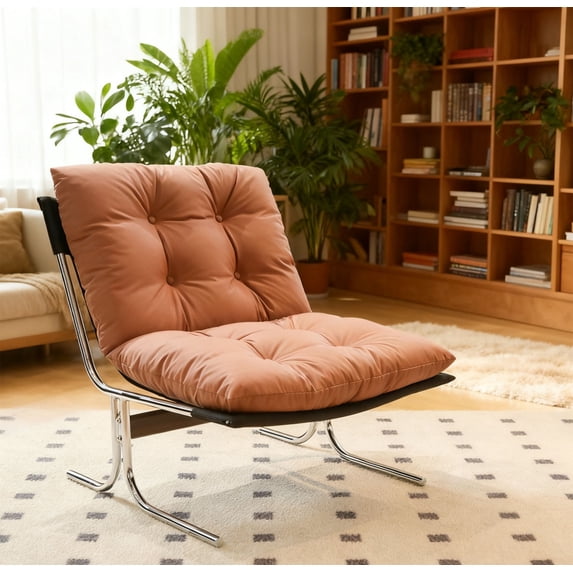 CQSXDA Leather Armchair In With Metal Legs, Soft Padded Accent Chair For Living Room And Office Use,Brown