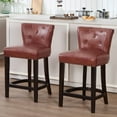 thumbnail image 1 of CQSXDA Leather Upholstered Bar Stools Set of 2, Fixed Height 26 Inch Comfortable Wooden Frame Chairs, 1 of 10