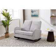 CQSXDA Light Grey Linen Accent Rocking Chair,Oversized Upholstered Nursery Glider Rocker for Baby, Comfy Armchair with Side Pocket, Living Room Lounge Arm Chair Light Gray