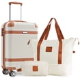 thumbnail image 1 of CQSXDA Lightweight ABS Hardshell Luggage Set 3-Piece, 20 Inch Carry-On Suitcase with TSA Lock Spinner Wheels for Travelers, Cream, 1 of 15