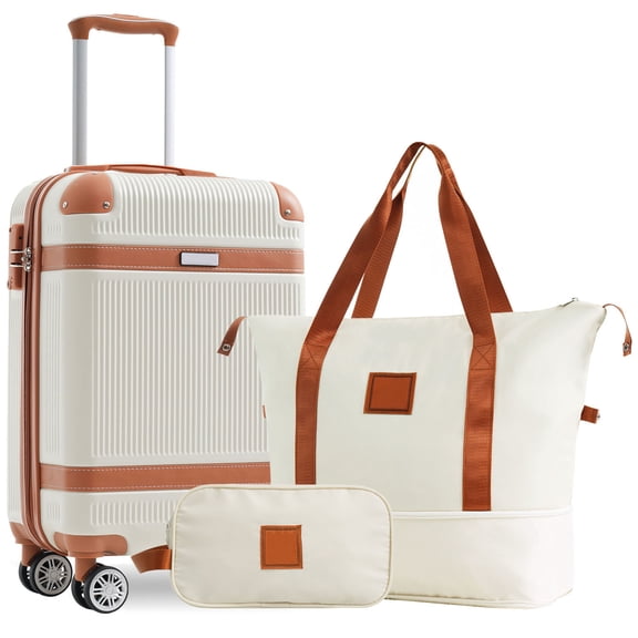 CQSXDA Lightweight ABS Hardshell Luggage Set 3-Piece, 20 Inch Carry-On Suitcase with TSA Lock Spinner Wheels for Travelers, Cream