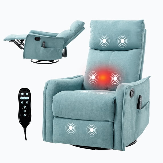 CQSXDA Living Room Heat Massage Recliner Chair in Light Fabric Featuring Rocker and Swivel Design,Antique blue green