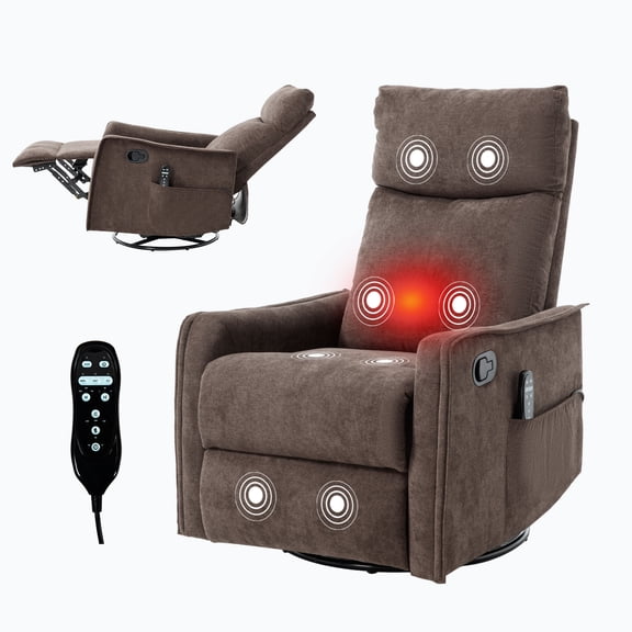 CQSXDA Living Room Heat Massage Recliner Chair in Light Fabric Featuring Rocker and Swivel Design，Brown