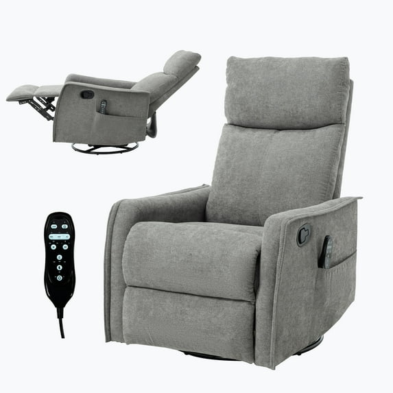 CQSXDA Living Room Heat Massage Recliner Chair in Light Fabric Featuring Rocker and Swivel Design