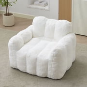 CQSXDA Lotus Type Designed Faux Fur Adult Bean Bag Sofa, 43.70 Inch Movable Beanbag Chair With High-Density Foam Fill For Living Room and Bedroom Use, White