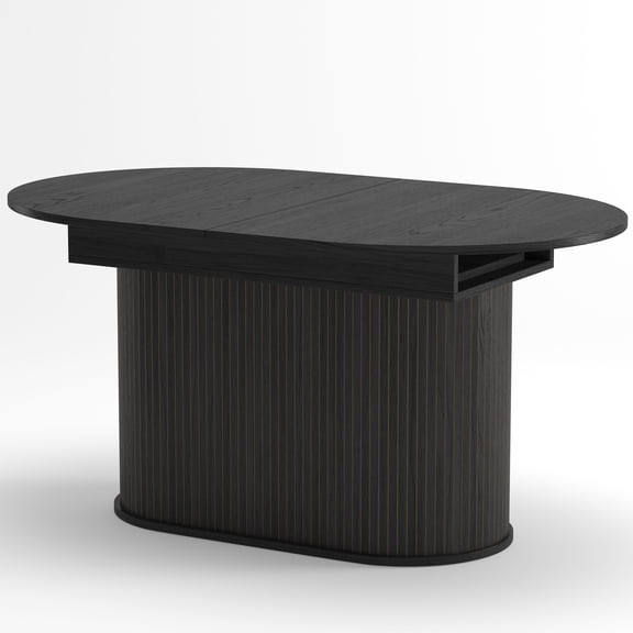 CQSXDA MDF Extendable Dining Table with Striped Legs - Modern Arc Design 55.11"-70.86" Adjustable Size for Kitchen & Living Room, Black