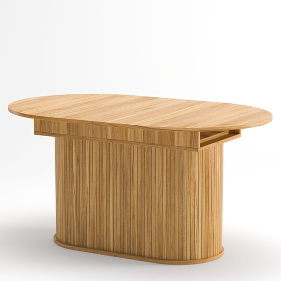 CQSXDA MDF Extendable Dining Table with Striped Legs - Modern Arc Design 55.11"-70.86" Adjustable Size for Kitchen & Living Room, Natural