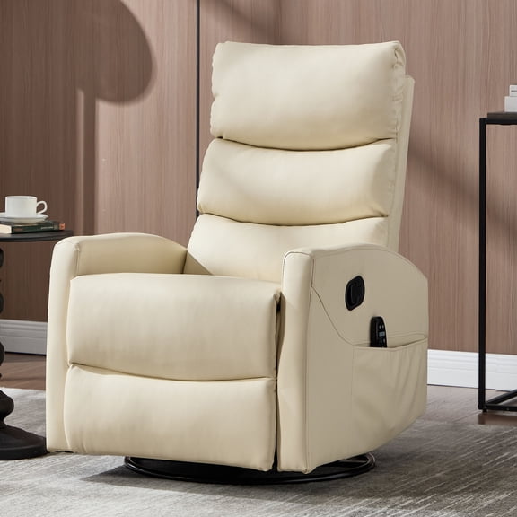 CQSXDA Manual Recliner Chair with Heat Massage Function, Comfortable Fabric Material, Rocker and Swivel Design, Ideal for Living，Beige