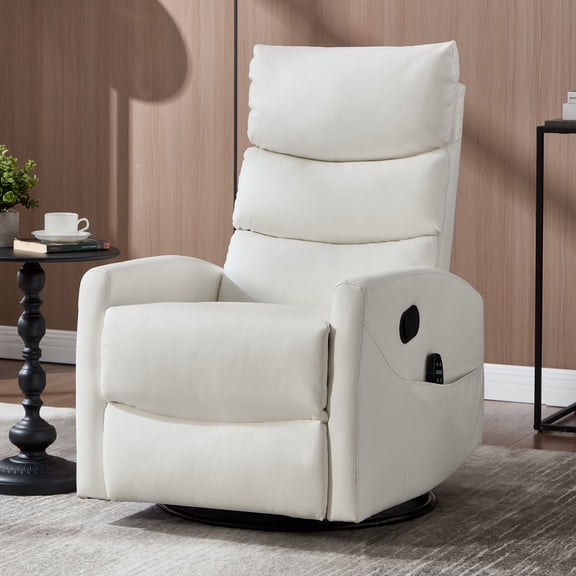 CQSXDA Manual Recliner Chair with Heat Massage Function, Comfortable Fabric Material, Rocker and Swivel Design, Ideal for Living，White
