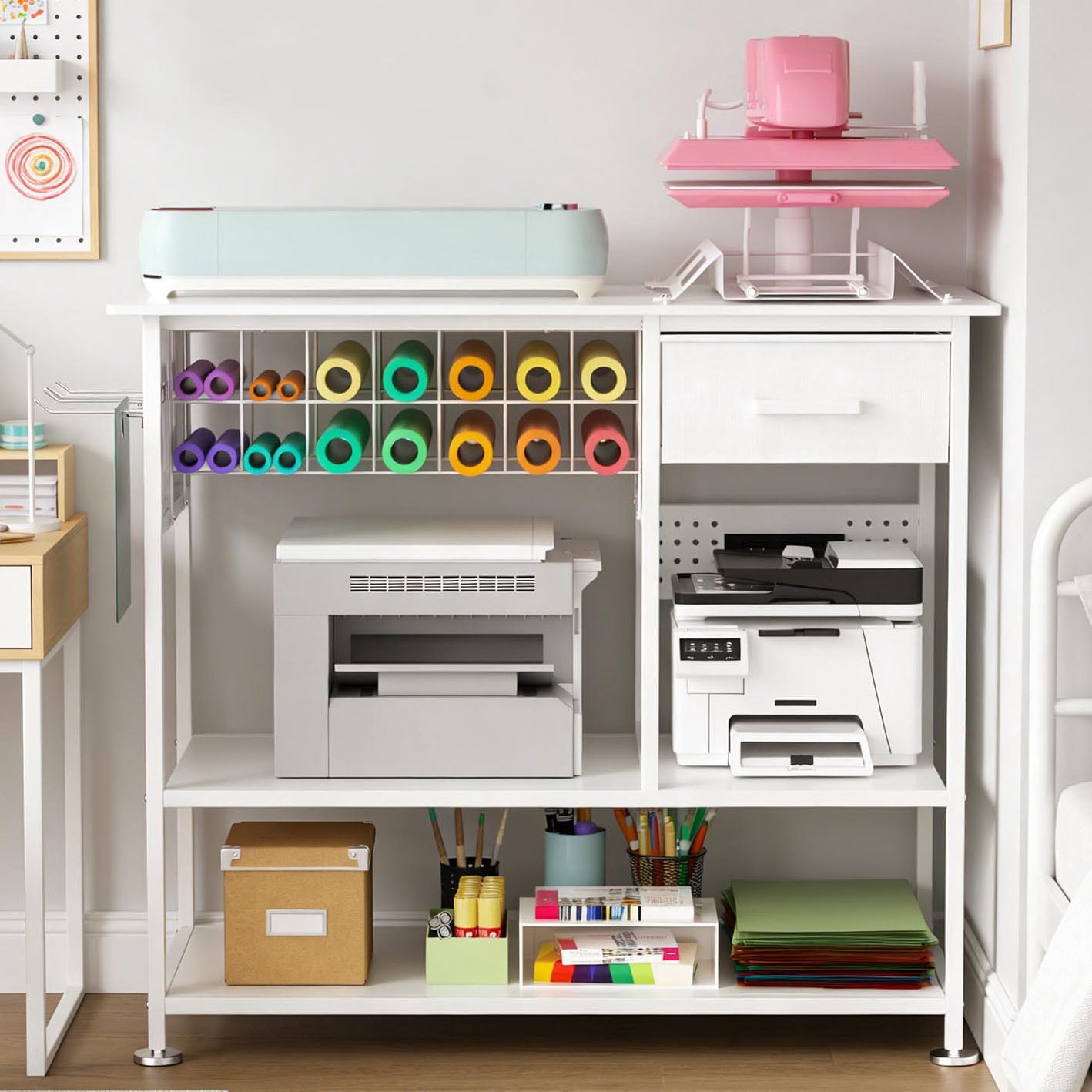 CQSXDA Metal Craft Workstation with Storage Drawer, Rolling Utility ...
