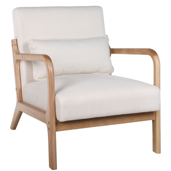 CQSXDA Mid Century Accent Chair with Upholstery, Solid Wood Frame and Detachable Lumbar Pillow for Versatile Spaces, Beige