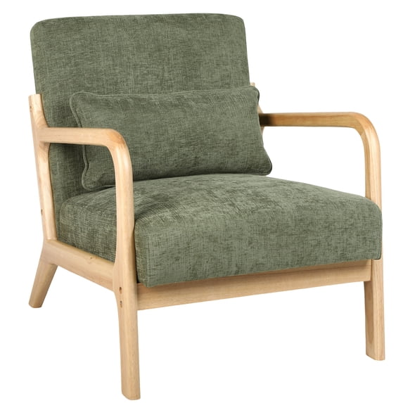 CQSXDA Mid Century Accent Chair with Upholstery, Solid Wood Frame and Detachable Lumbar Pillow for Versatile Spaces, Green
