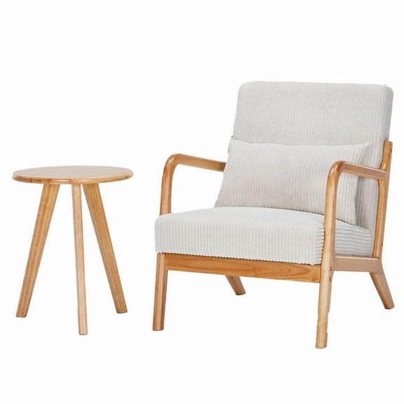 CQSXDA Mid-Century Modern Accent Chair And Coffee Table Set In Natural Wood For Living Room Leisure Decor, light brown