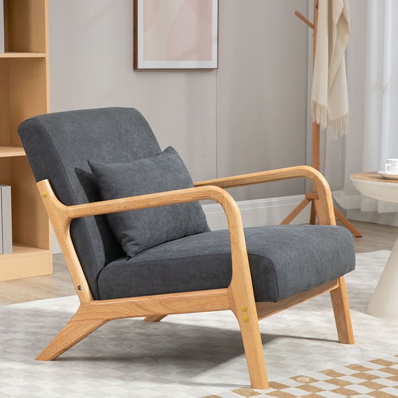 CQSXDA Mid Century Modern Accent Chair with Wood Frame and Waist Cushion, Velvet Upholstered Reading Armchair for Living Room and Bedroom, 250lbs Capacity