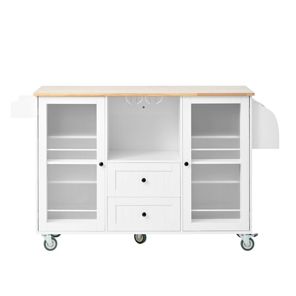 CQSXDA Mobile Kitchen Island Storage Trolley Cart on Wheels with Dropleaf Top, White, 2 Drawers and Spice Rack, Practical Organizer