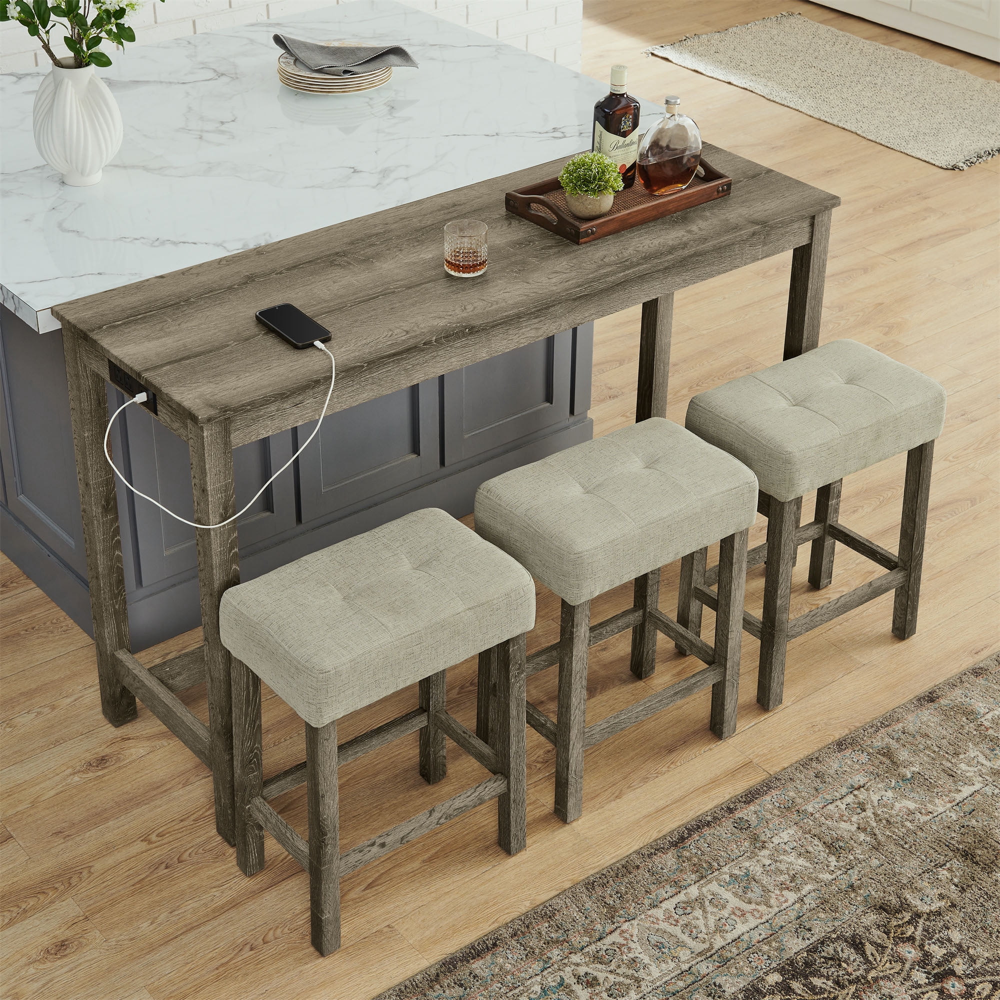 CQSXDA Modern 4 Piece Bar Table and Chair Set with Power Outlet ...