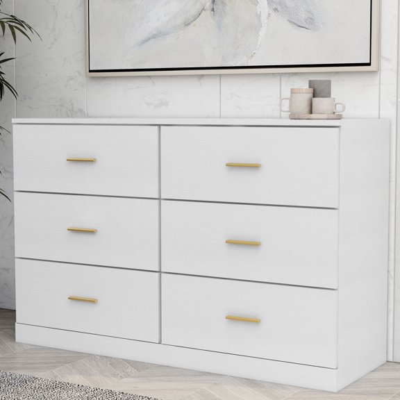 CQSXDA Modern 6-Drawer Dresser for Bedroom, Ample Storage Wide Chest of Drawers, Antique White