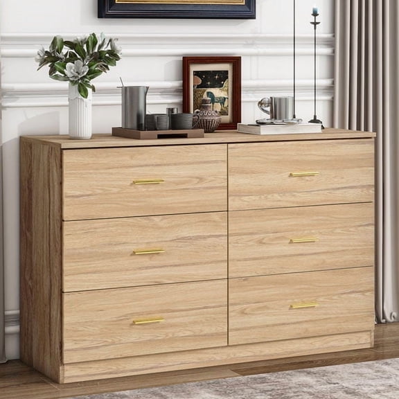 CQSXDA Modern 6-Drawer Dresser for Bedroom, Ample Storage Wide Chest of Drawers, Natural