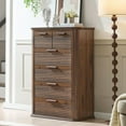thumbnail image 1 of CQSXDA Modern 6 Drawers Dresser in Wood Fluted Design, 45 Inches Tall Storage Organizer for Bedroom and Living Room, Walnut, 1 of 8