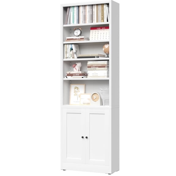 CQSXDA Modern 71 Inch Tall Metal Bookshelf with Door, 5-Tier Shelves in Industrial White for Home and Library Organization