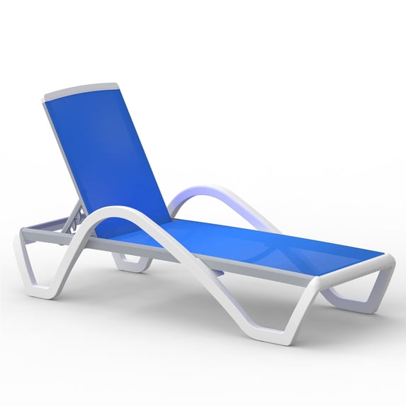 CQSXDA Modern Aluminum Pool Lounge Chair with Armrests Featuring Textilene Fabric 5 Positions Adjustable for Outdoor Use, Blue