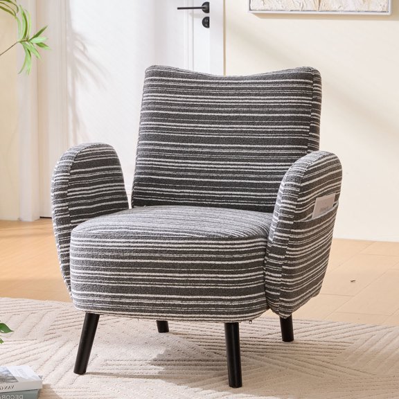 CQSXDA Modern Armchair In Sanded Fabric Featuring Solid Wood Legs And Side Pocket For Bedroom Or Office Use, Dark Gray