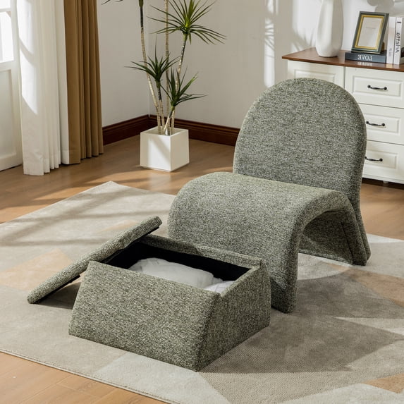 CQSXDA Modern Armless Accent Chair With Storage Ottoman, Chenille Upholstered 24.8 Inch for Living Room or Office, Green