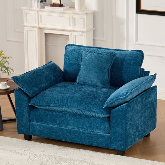 CQSXDA Modern Cloud Sofa Single Seat With Double Layer Upholstered Cushion In Breathable Chenille Fabric For Living Room Or Apartment, Blue