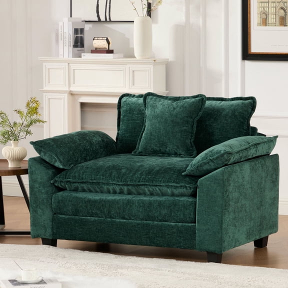 CQSXDA Modern Cloud Sofa Single Seat With Double Layer Upholstered Cushion In Breathable Chenille Fabric For Living Room Or Apartment, Green