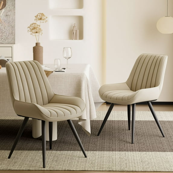 CQSXDA Modern Dining Chairs Set of 2, Fabric Upholstered Side Chairs with Thick Cushion & Metal Legs for Kitchen Dining Room