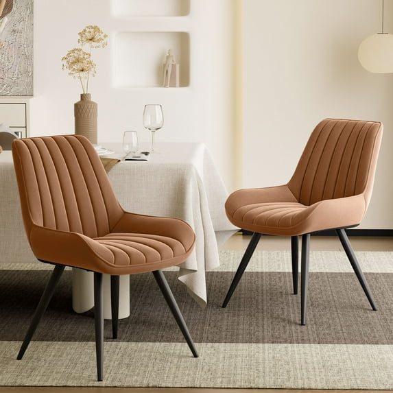 CQSXDA Modern Dining Chairs Set of 2, Fabric Upholstered Side Chairs with Thick Cushion & Metal Legs for Kitchen Dining Room