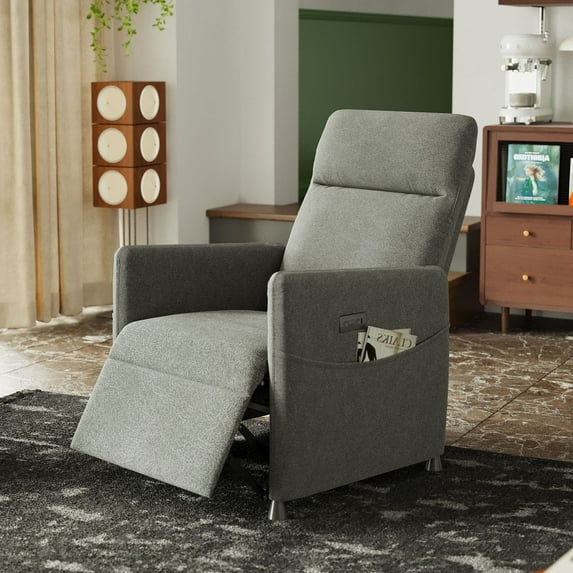 CQSXDA Modern Fabric Power Recliner Chair with Footrest and Padded Seat for Living Room or Home Theater, Gray