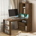 thumbnail image 1 of CQSXDA Modern L Shaped Desk with Drawers and Bookshelf, Corner Computer Desk with LED Light for Home Office Use, 1 of 5