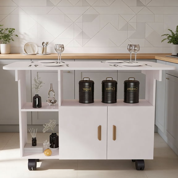 CQSXDA Modern Movable Folding Dining Table with Wheels White Rectangle Drop Leaf Design for Small Spaces and Living Rooms