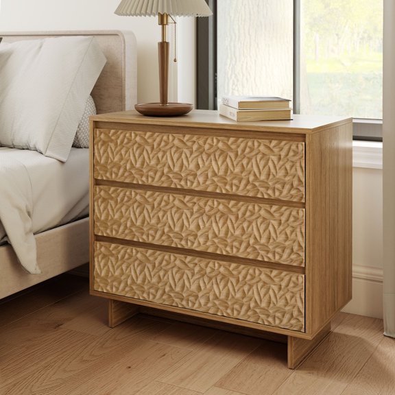 CQSXDA Modern Nightstand with Charging Station, 3 Drawers, 26.5" Wooden End Side Table for Bedroom