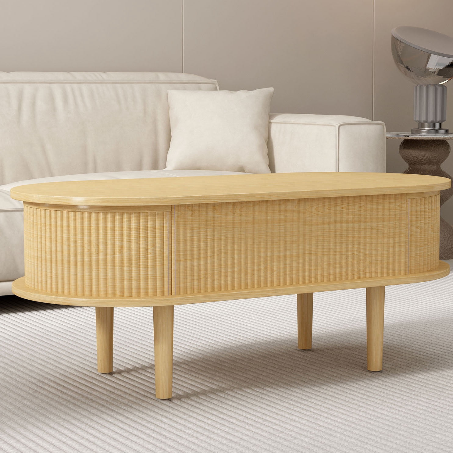 CQSXDA Modern Oval Fluted Lift Top Coffee Table in Wood with Hidden ...