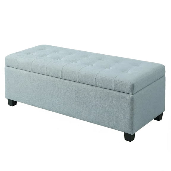 CQSXDA Modern Storage Ottoman Bench with Wooden Legs, with Hinged Lid 49.75 Inches, for Entryway or Bedroom, Baby Blue-Polyester