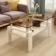 thumbnail image 1 of CQSXDA Modern Tempered Glass Brown 39.2"L x 23.4"W x 17.7"H Coffee Table Living Room Easy Assembly, 1 of 11