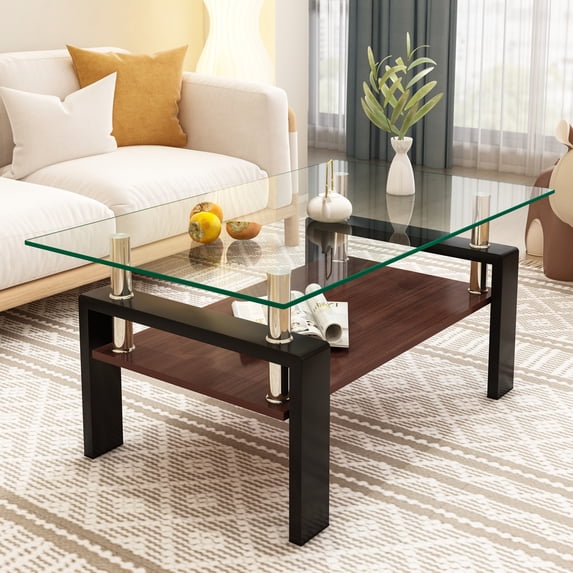 CQSXDA Modern Tempered Glass Living Room Table Rectangle Coffee Table Easy Assembly - Stylish Glass Top Coffee Table for Living Room