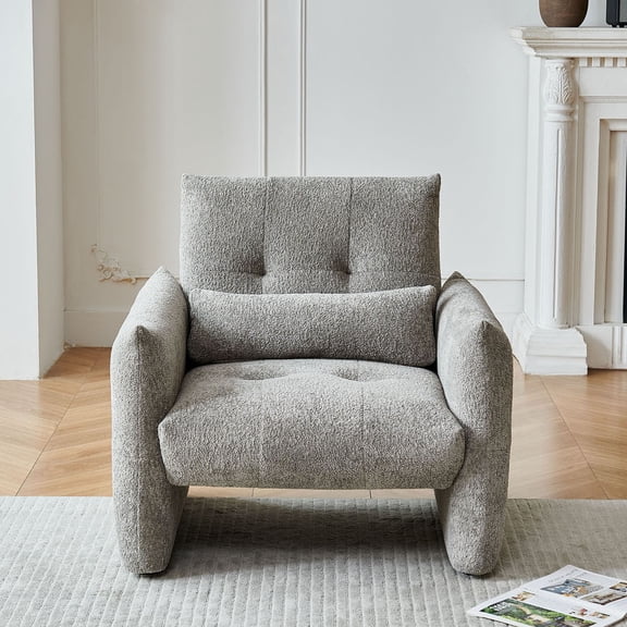 CQSXDA Modern Tufted Accent Chair in Raindrop Velvet with Lumbar Pillow for Living Room and Bedroom Seating Needs, Gray